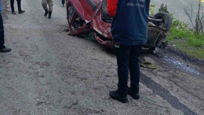 Gümüşhane’nin Kürtün ilçesinde 60 metrelik uçuruma yuvarlanarak alt yola düşen