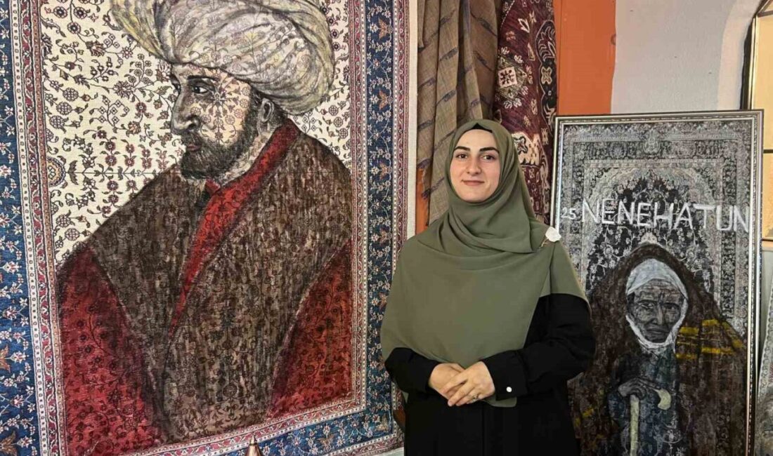 Erzurum’da üniversite mezunu ev hanımı Şeyma Sezer, halı üzerine akrilik