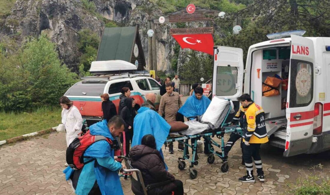 Kastamonu’nun Pınarbaşı ilçesinde bulunan Horma Kanyonu’nda yağmur sebebiyle kayganlaşan ahşap