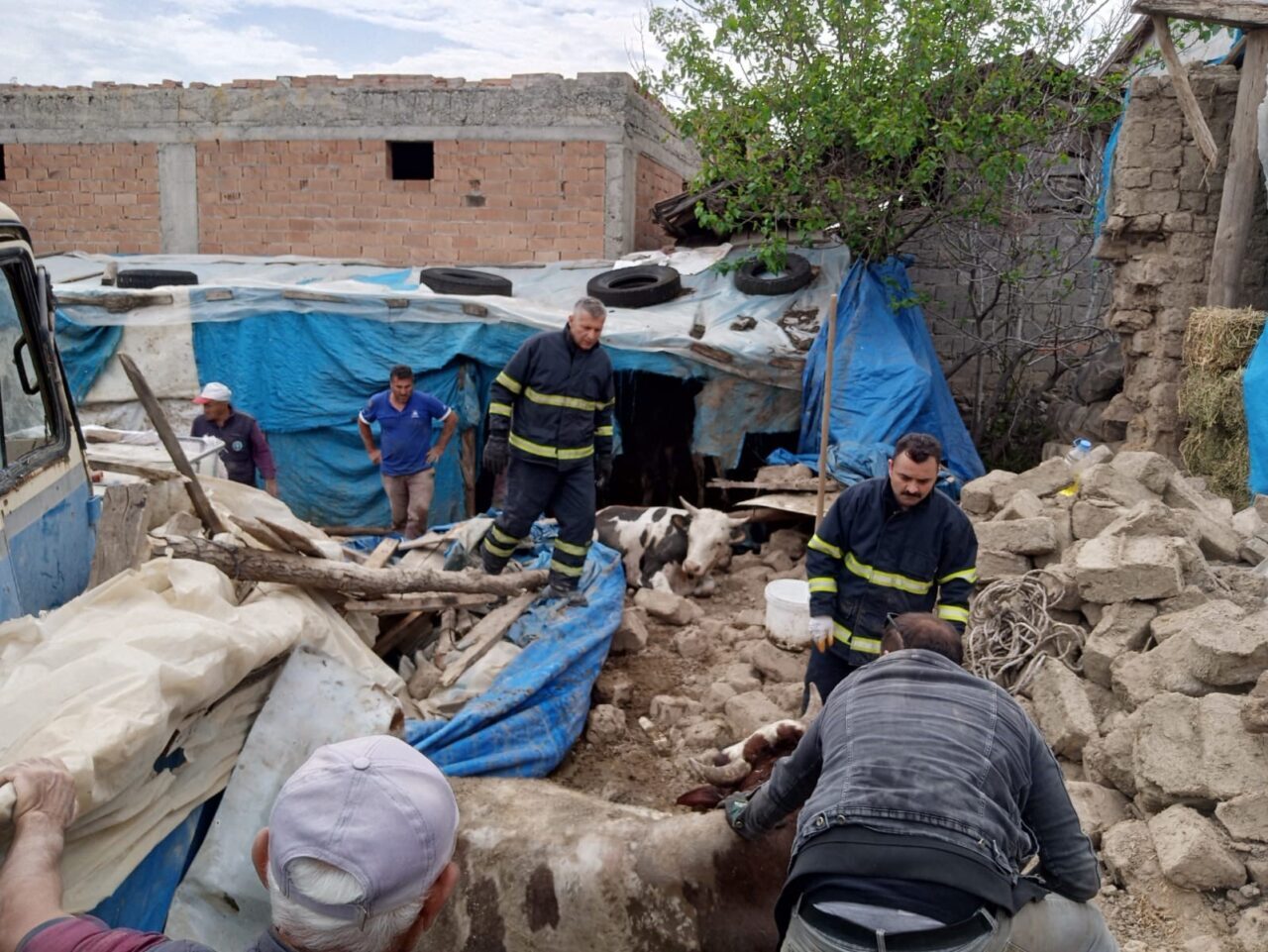 Amasya’nın Merzifon ilçesinde kerpiçten yapılan ahırın tavanı çöktü. Ahırın içinde