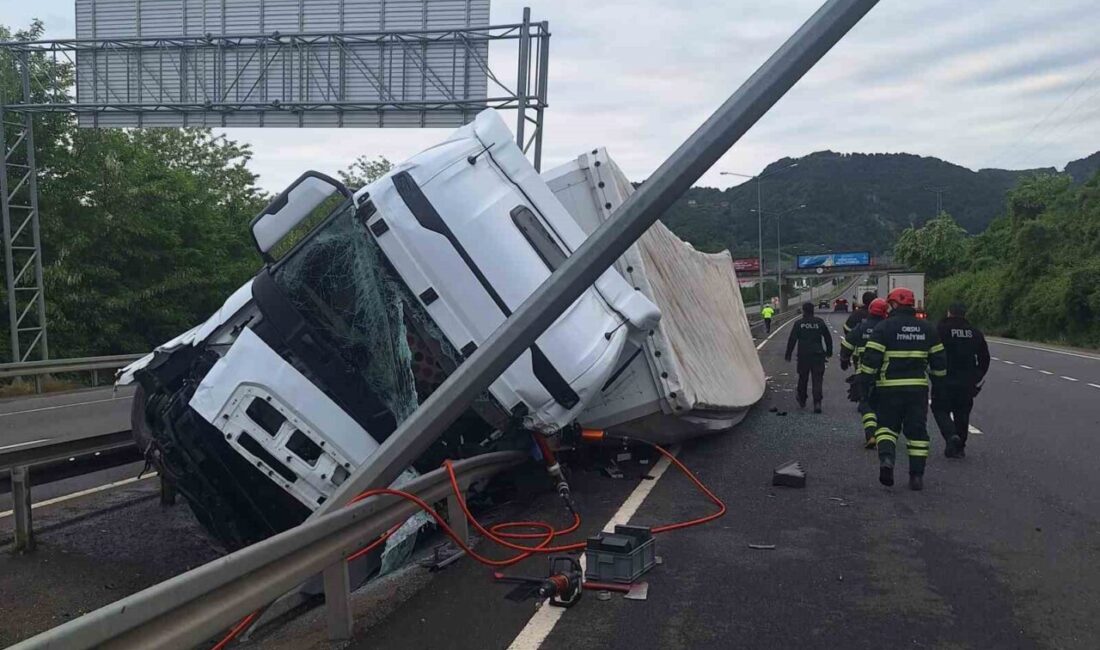 Ordu’nun Ünye ilçesinde meydana gelen trafik kazasında yaralanan tır sürücüsü