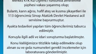 Sinop’ta KYK Kız Öğrenci Yurdunda kalan 113 öğrenci, bulantı ve