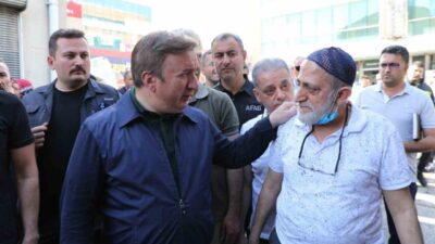 Erzincan Valisi Hamza Aydoğdu, Buğday Meydanı’nda meydana gelen yangın sonrası