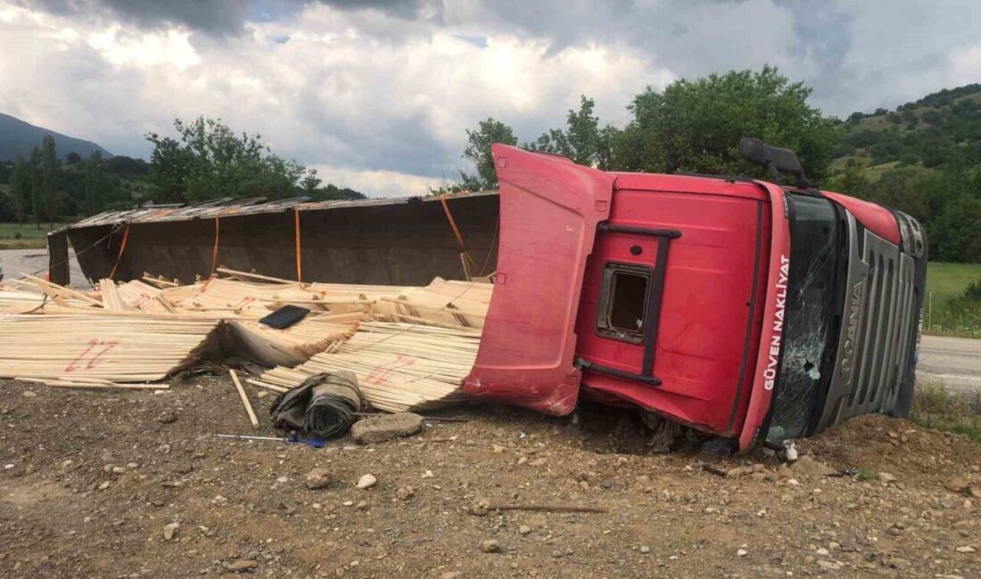 Amasya’nın Taşova ilçesinde kereste yüklü tırın devrildiği kazada 2 kişi