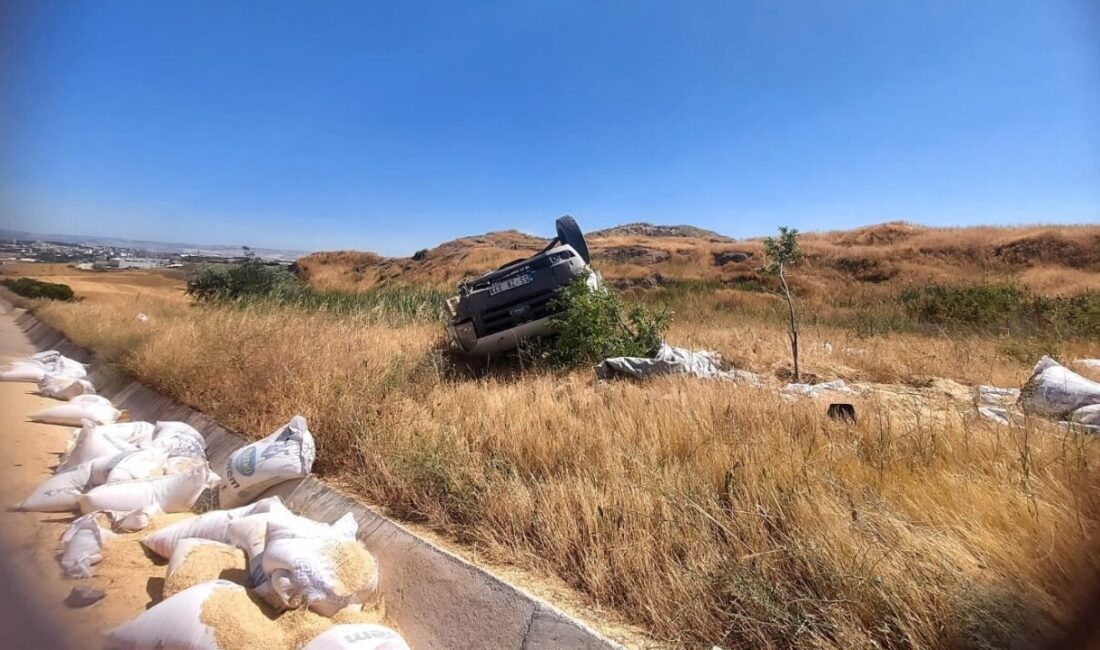 Amasya’da lastiği patlayan kamyonet kontrolden çıkarak yol kenarına devrildi. Kamyonetten