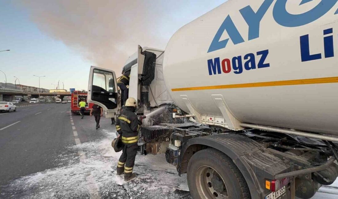 Kocaeli D100 Karayolu’nda gaz yüklü tankerin motor kısmında çıkan yangın