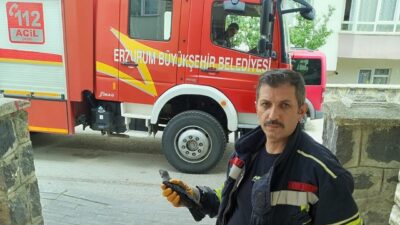 Erzurum’da bir evin havalandırma boşluğuna giren ve burada mahsur kalan
