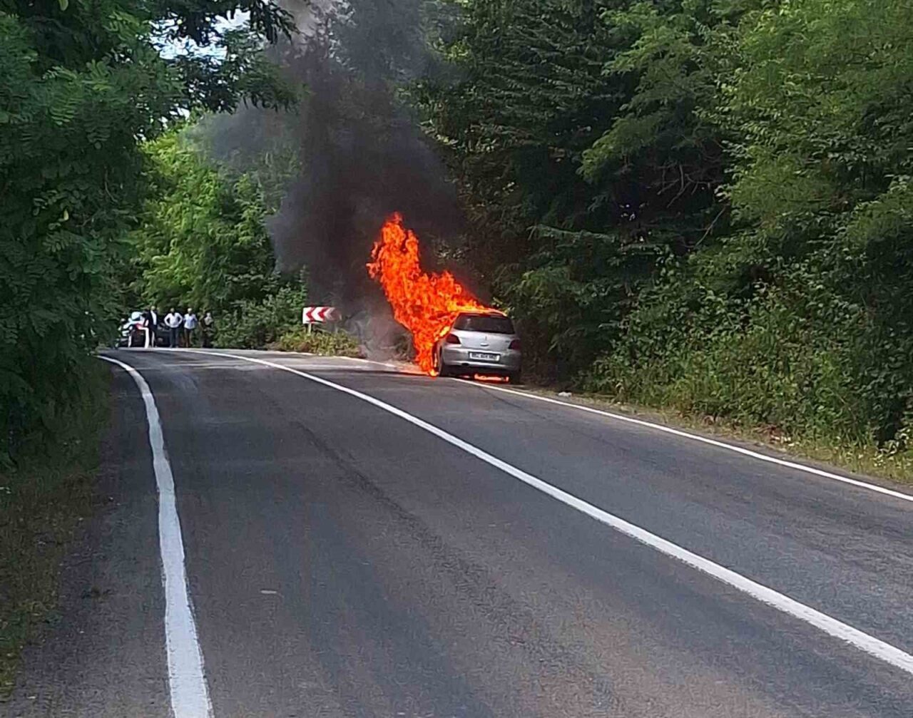 Ordu’nun Ünye ilçesinde çıkan yangın sonucu bir otomobil kullanılmaz hale