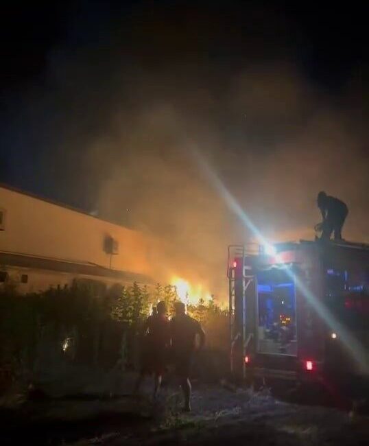 Sakarya’nın Akyazı ilçesinde otluk alanda çıkan yangın tül fabrikasının dış