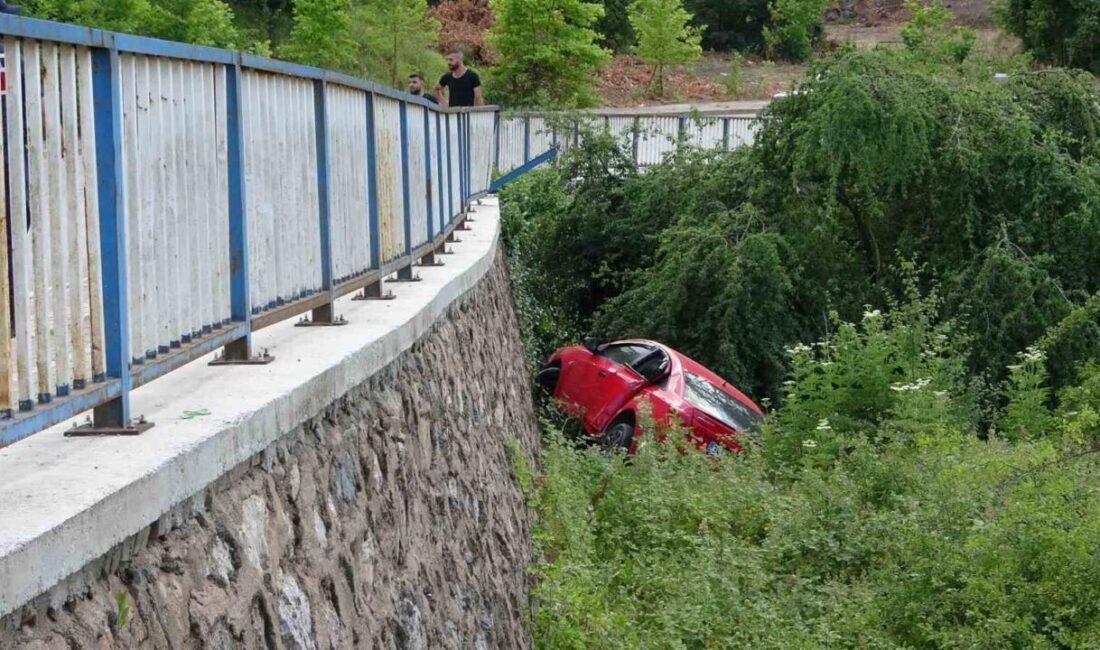 Kocaeli’nin Başiskele ilçesinde sürücüsünün direksiyon hakimiyetini kaybettiği otomobil, demir korkulukları