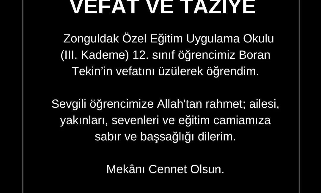 Zonguldak Özel Eğitim Uygulama Okulu (III. Kademe) 12. sınıf öğrencisi