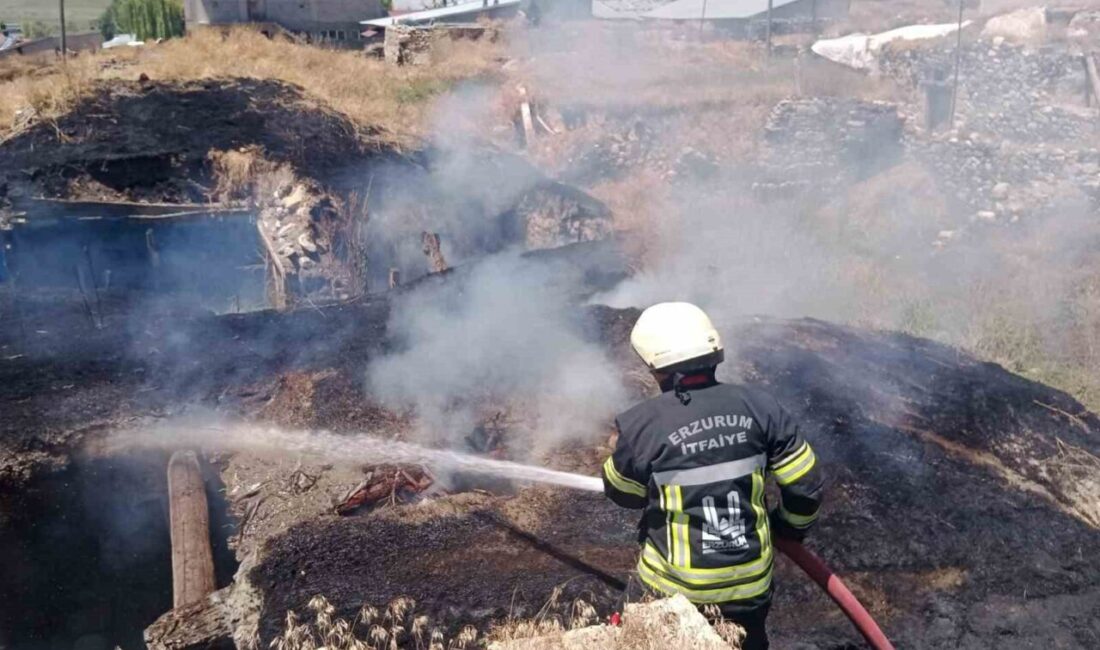 Erzurum’da meydana gelen ahır yangına zamanında müdahale eden itfaiye ekipleri