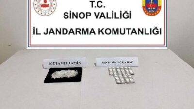 Sinop’ta düzenlenen operasyonda 15 gram metamfetamin ve 50 sentetik ecza