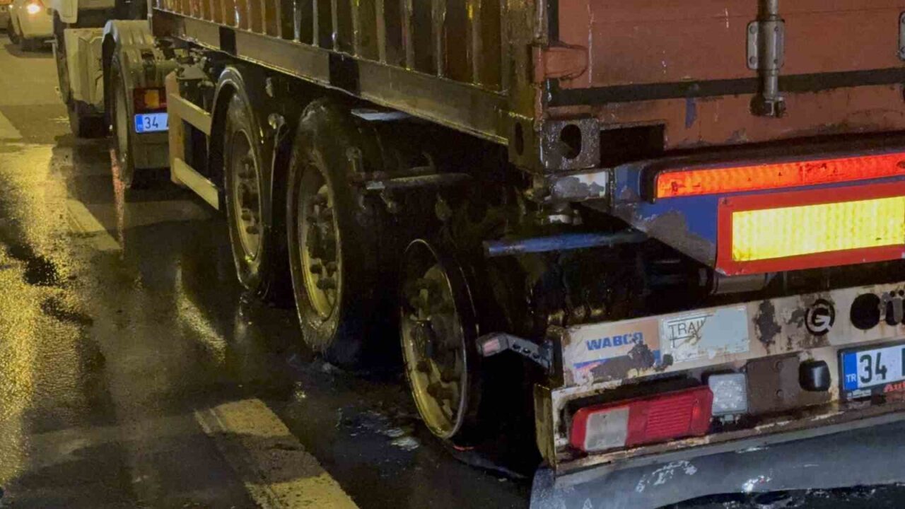 Kocaeli TEM Otoyolu’nda seyir halinde olan konteyner yüklü tırın 3