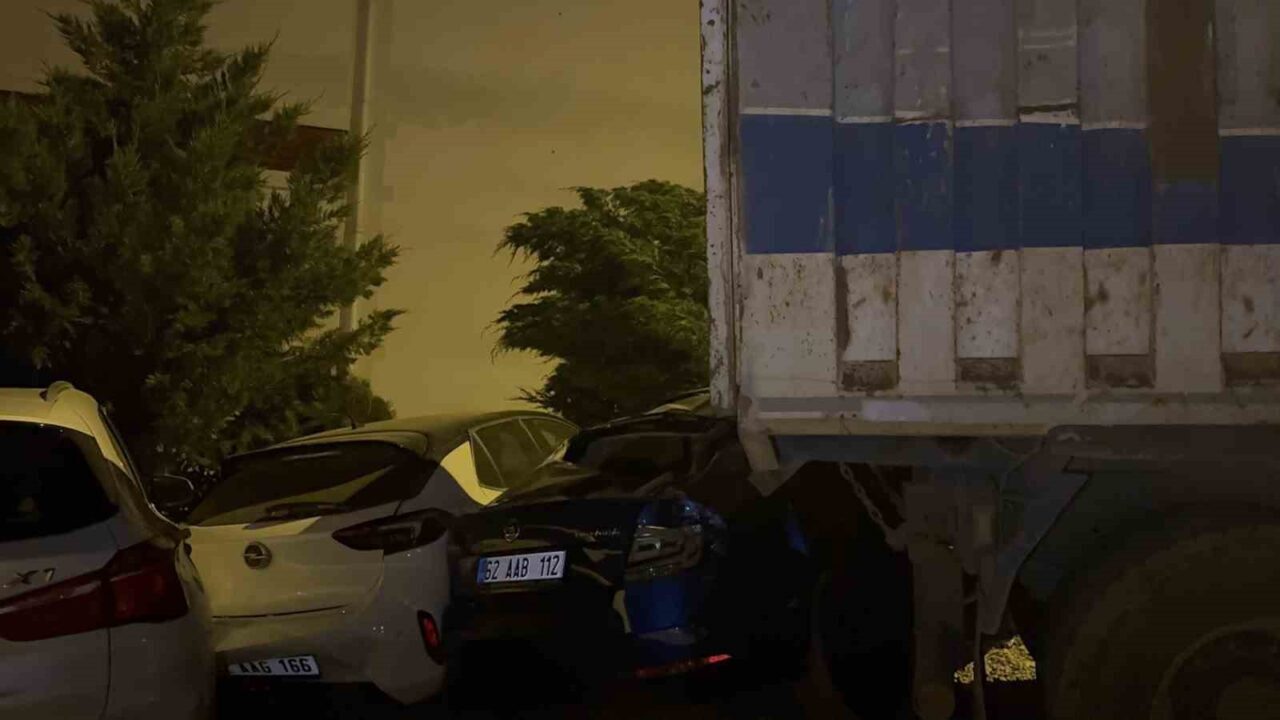 Tunceli’de park halindeyken freni patlayan kamyonun 5 araca zarar verdiği