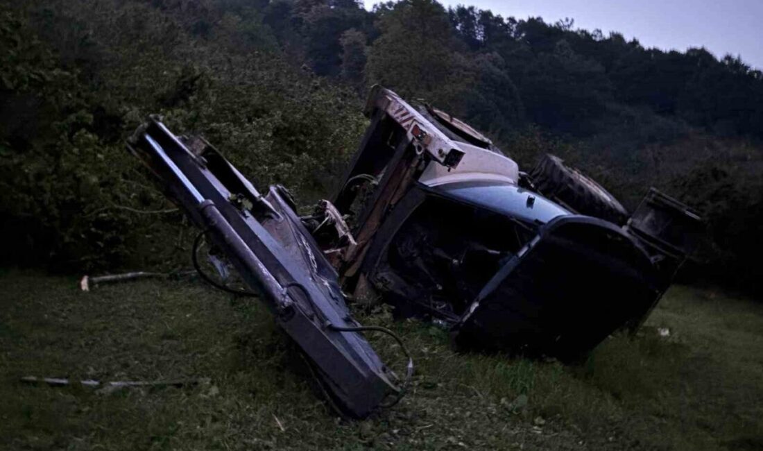 Sakarya’nın Hendek ilçesinde çalışma yapan bir iş makinesi yamaçtan yuvarlandı.