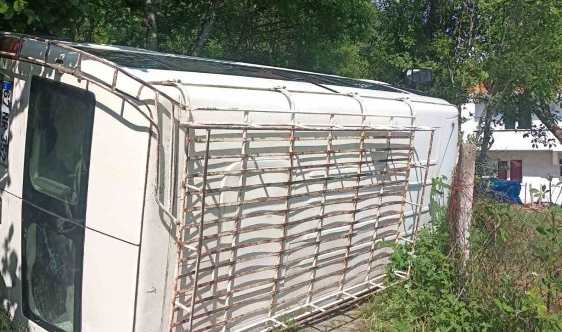 Zonguldak’ın Devrek ilçesinde meydana gelen trafik kazasında bir minibüsün devrilmesi