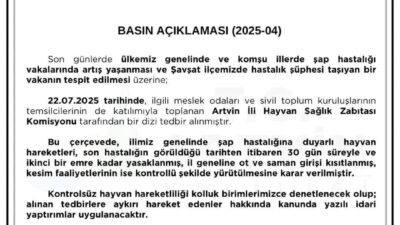 Artvin’de şap hastalığına karşı alınan tedbirler kapsamında, hayvan hareketleri 30