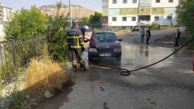 Bayburt’ta Taş Köprü civarında park halinde bulunan bir otomobilde çıkan