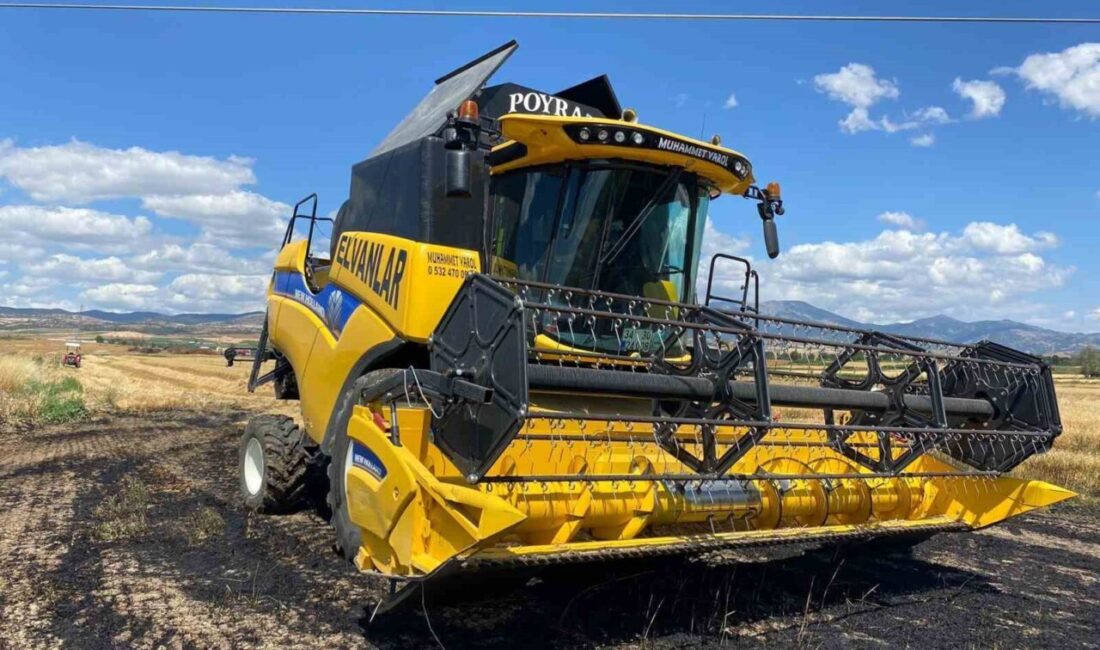 Amasya’nın Suluova ilçesinde biçerdöverin elektrik hattına temas etmesi sonucu çıkan