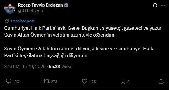 Cumhurbaşkanı Recep Tayyip Erdoğan, eski Cumhuriyet Halk Partisi (CHP) Genel