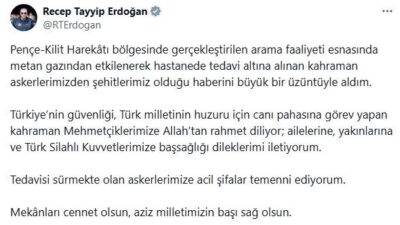 Cumhurbaşkanı Recep Tayyip Erdoğan, Pençe-Kilit bölgesinde arama faaliyetleri sırasında şehit