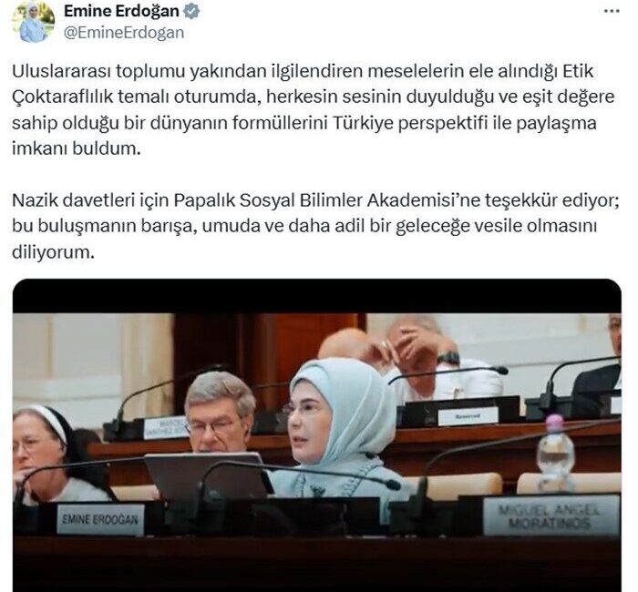 Cumhurbaşkanı Recep Tayyip Erdoğan’ın eşi Emine Erdoğan, Vatikan’da katıldığı “Kardeşlik