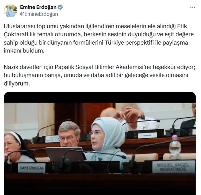 Cumhurbaşkanı Recep Tayyip Erdoğan’ın eşi Emine Erdoğan, Vatikan’da katıldığı “Kardeşlik