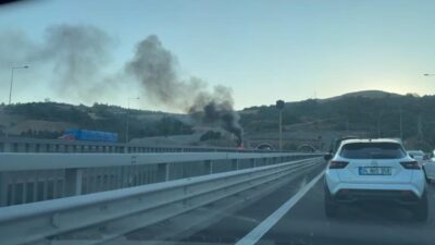 Kuzey Marmara Otoyolu Körfez geçişinde kamyon alev aldı. Trafikte uzun