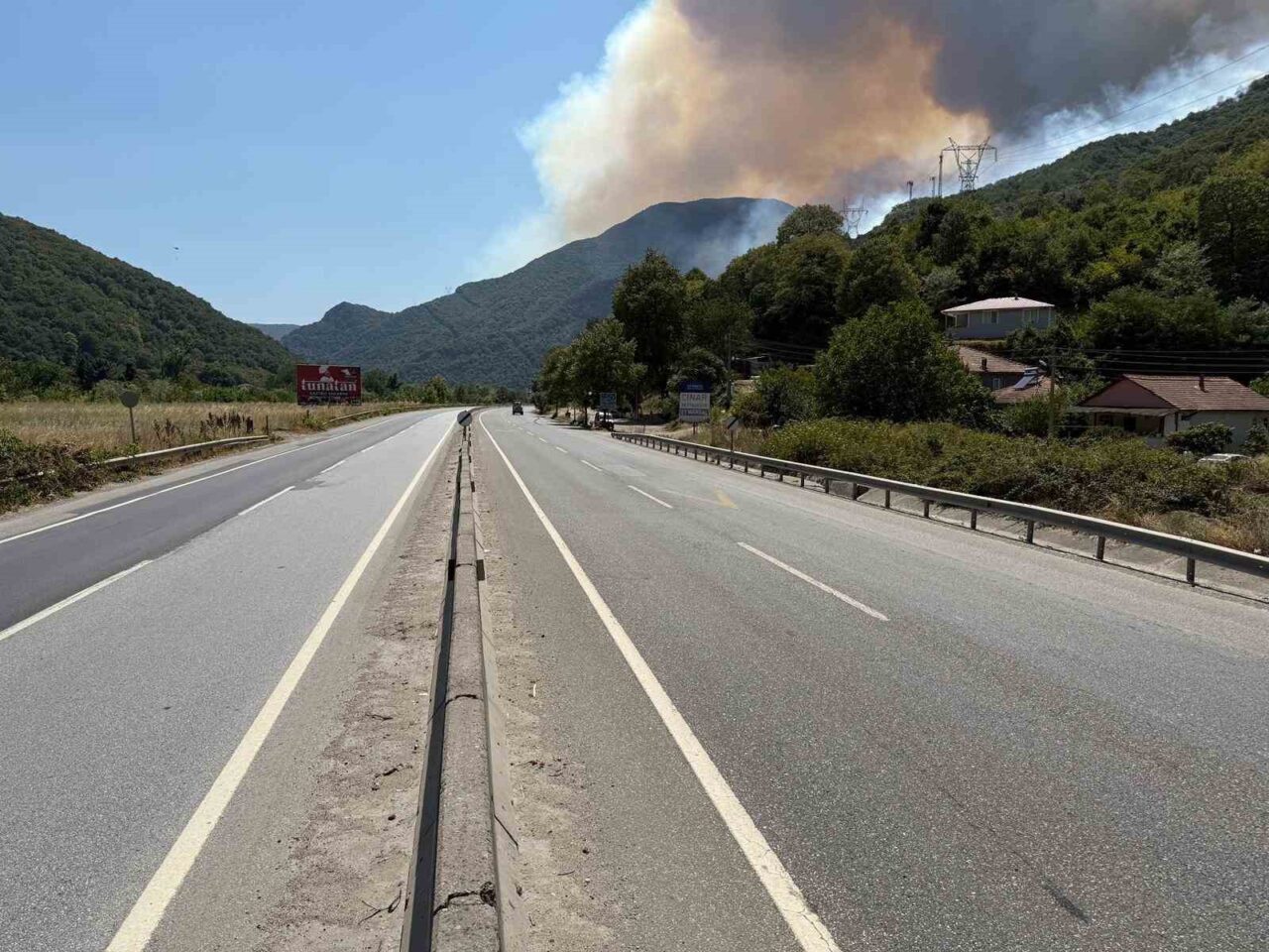 Sakarya’nın Geyve ilçesinde çıkan orman yangını nedeniyle D-650 kara yolunun