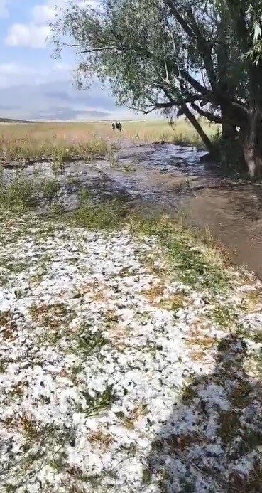 Sarıkamış’ta etkili olan sağanak yağmur ve dolu yağışı sele neden