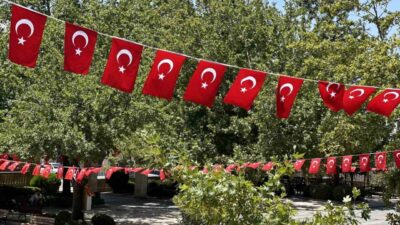 Şanlıurfa’nın Siverek ilçesinde cadde ve sokaklar ay yıldızlı bayraklarla donatıldı.