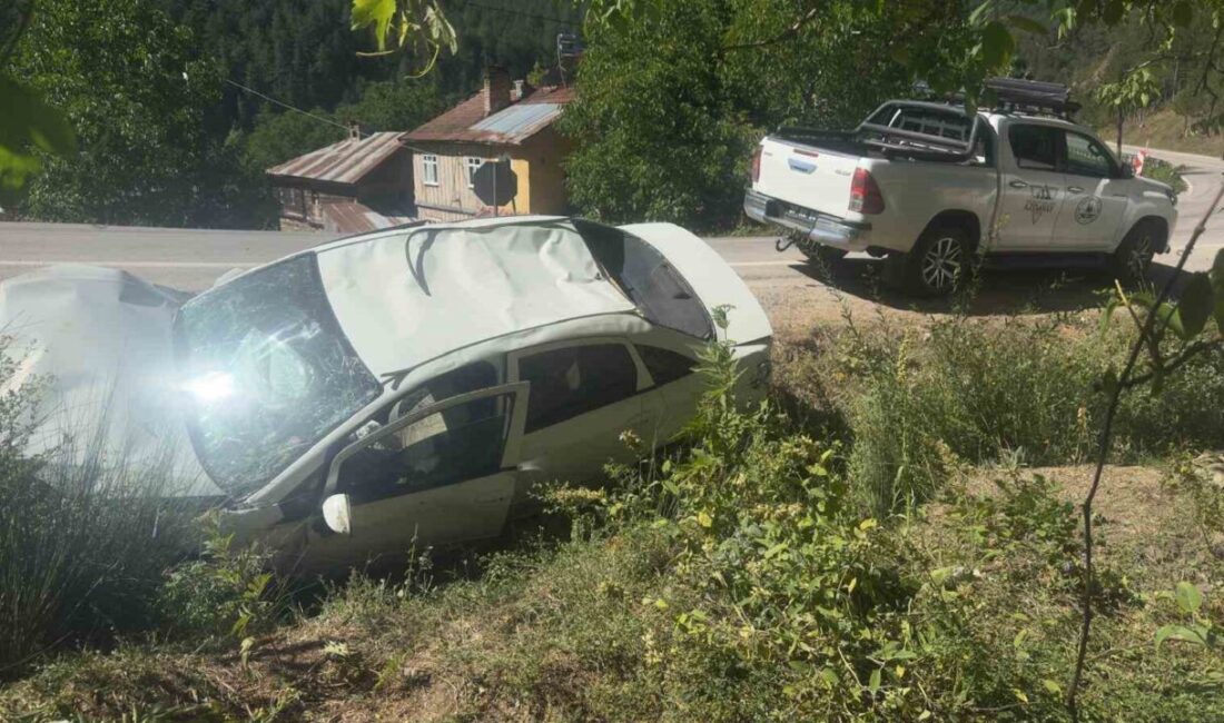 Kastamonu’nun Azdavay ilçesinde virajı alamayan otomobil, yoldan çıkarak şarampolde takla
