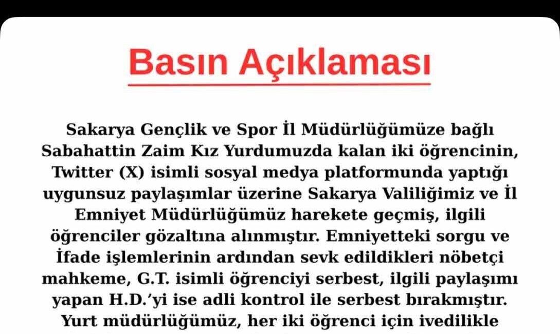 Yurtta pornografik film açıp sosyal medyada paylaşan 2 kız yurttan uzaklaştırıldı Sakarya’da kız öğrenci yurdunda pornografik film açarak sosyal medyada paylaşan