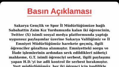 Sakarya’da kız öğrenci yurdunda pornografik film açarak sosyal medyada paylaşan