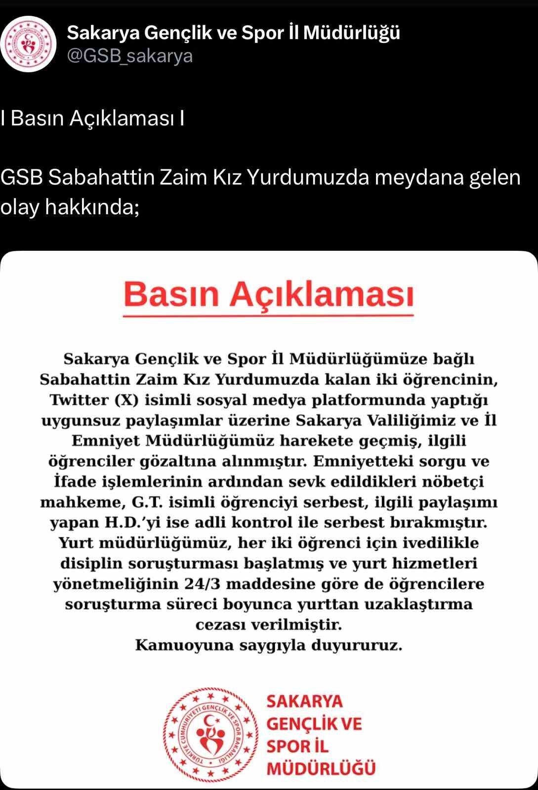 Sakarya’da kız öğrenci yurdunda pornografik film açarak sosyal medyada paylaşan