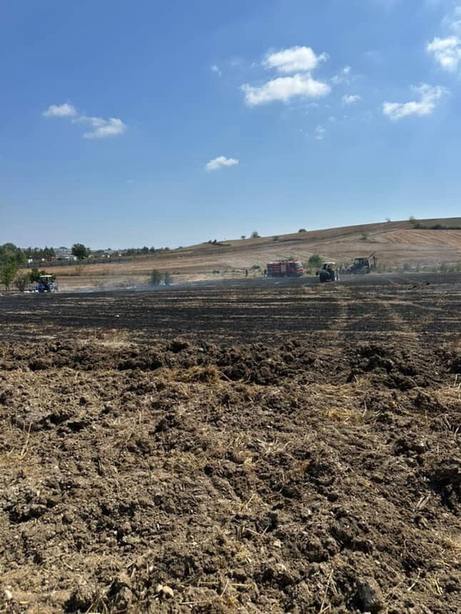 Sakarya’nın Kaynarca ilçesinde tarım arazisinde çıkan anız yangınında 20 dönümlük
