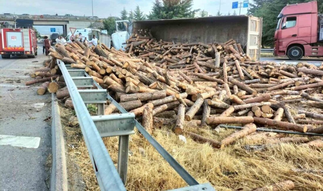 Amasya’nın Merzifon ilçesinde tomruk yüklü tır, kontrolden çıkarak devrildi. Yaralanan