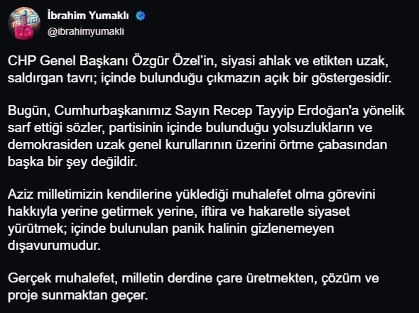 Tarım ve Orman Bakanı İbrahim Yumaklı, “CHP Genel Başkanı Özgür