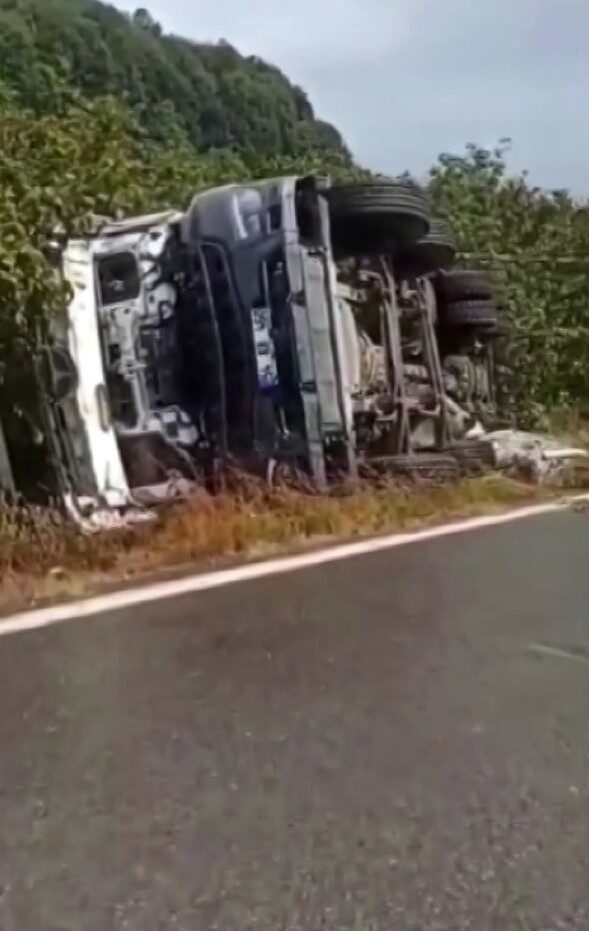 Sakarya’nın Kocaali ilçesinde sürücüsünün kontrolünden çıkan beton mikseri, fındık tarlasına