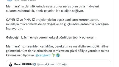 Cumhurbaşkanı Recep Tayyip Erdoğan’ın eşi Emine Erdoğan, Marmara Denizi’nde başlatılan