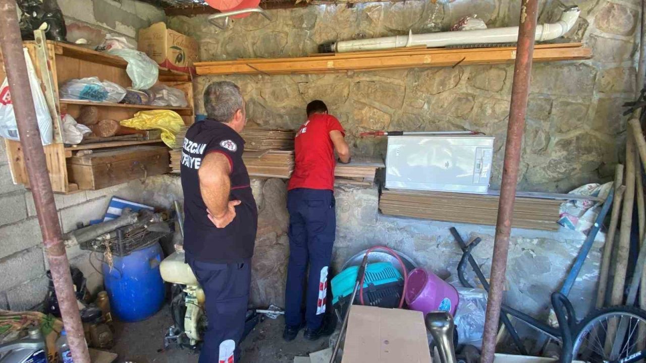 Erzincan’da bir kedi yavrusu, istinat duvarındaki borunun içinde sıkıştı. Boruda