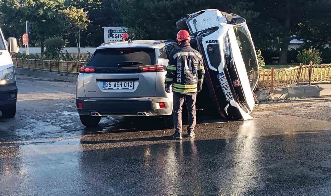 Erzurum’da iki aracın karıştığı trafik kazasında sıkışan sürücüleri itfaiye ekipleri