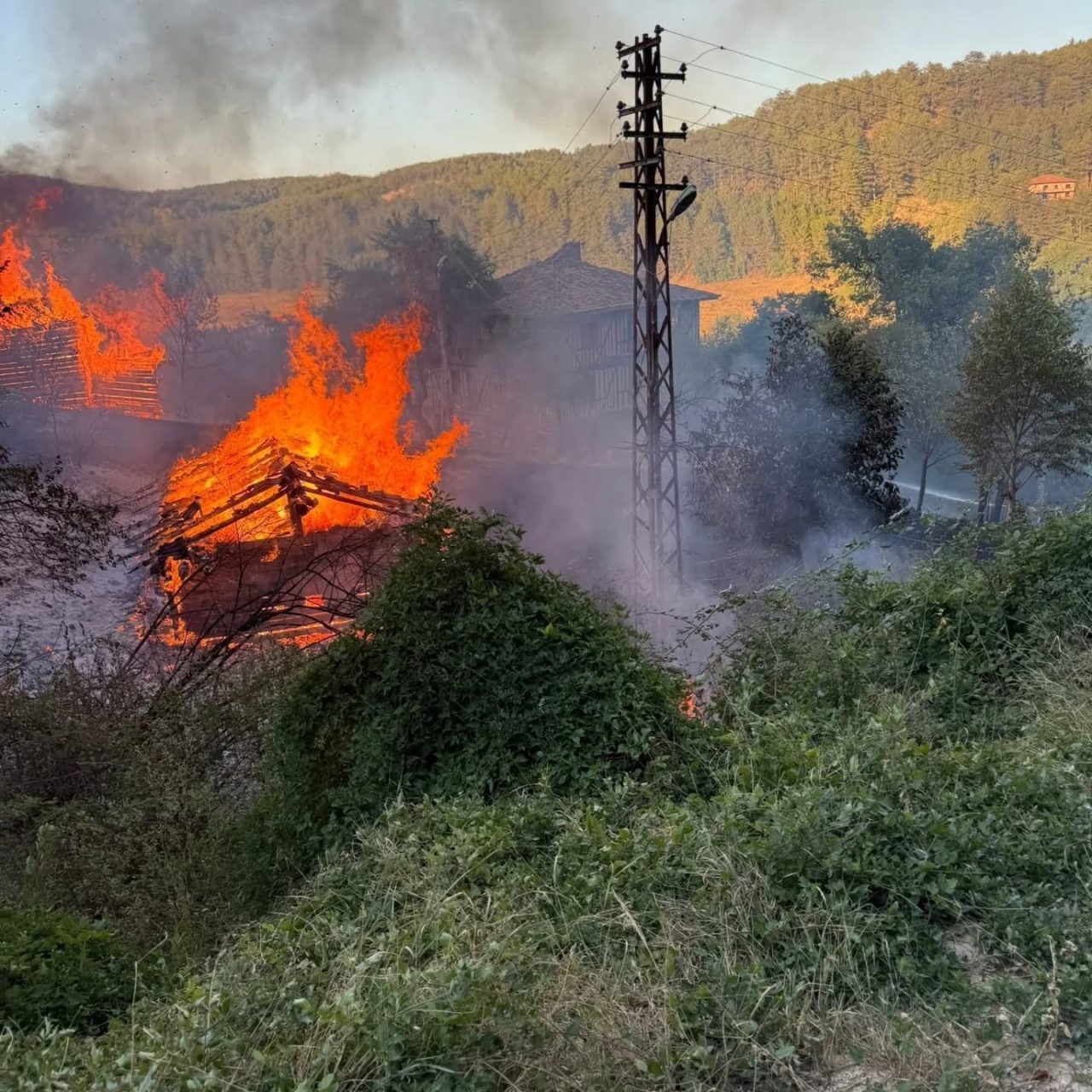 Kastamonu’nun Araç ilçesinde çıkan yangında iki samanlık yanarak küle döndü.