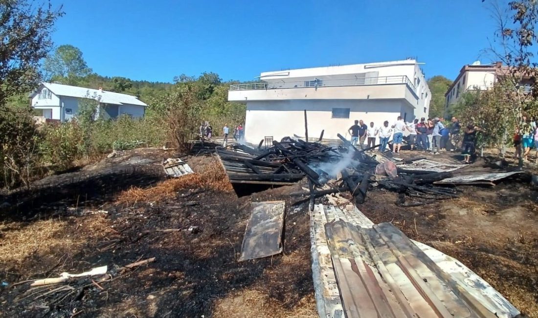 Zonguldak’ın Alaplı ilçesinde bir kömürlükte çıkan yangın, kısa sürede büyüyerek