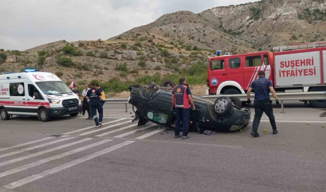 Sivas’ta seyir halindeyken lastiği kopan otomobil takla attı, sürücüsü yaralandı.