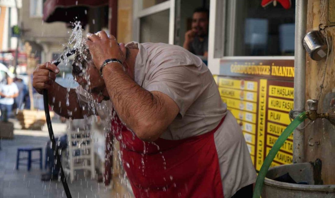 Bayburt’ta kavurucu sıcaklardan bunalan lokanta esnafı Osman Demirhan ve çalışanı