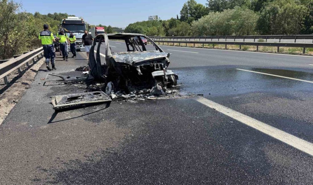 Anadolu Otoyolu Sakarya geçişinde seyir halindeyken alev alev yanan yabancı