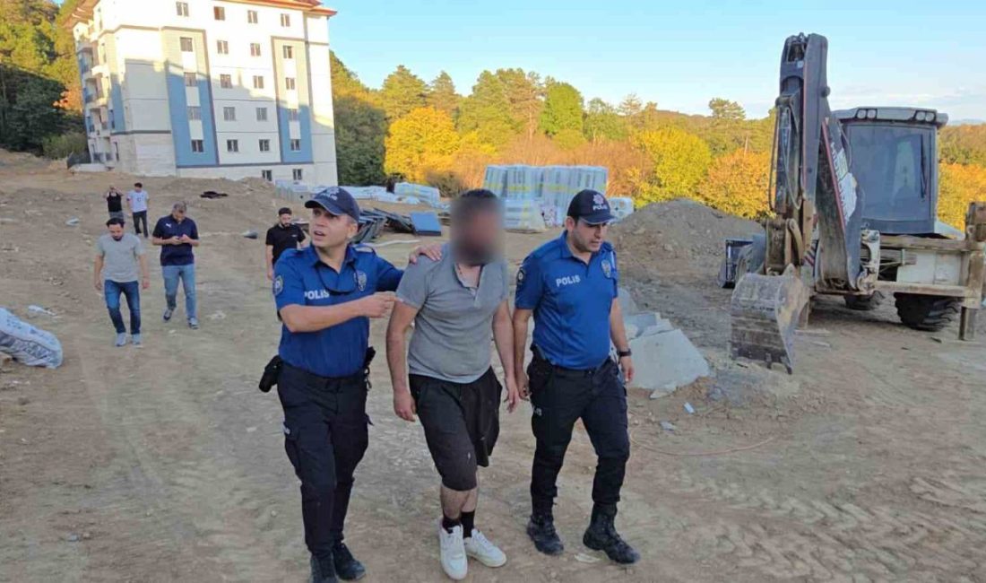 Zonguldak’ın Ereğli ilçesinde, maaşını alamadığını öne süren işçi, polis ekiplerinin
