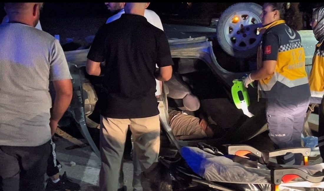 Sakarya’nın Kaynarca ilçesi D014 Karayolu’nda sürücüsünün kontrolünden çıkan otomobil, takla